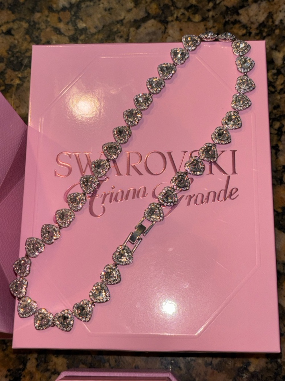Ariana Grande Pink Silver Heart Crystal Link Necklace